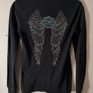 Harley-Davidson Black Rhinestone Long Sleeve with Winged Logo